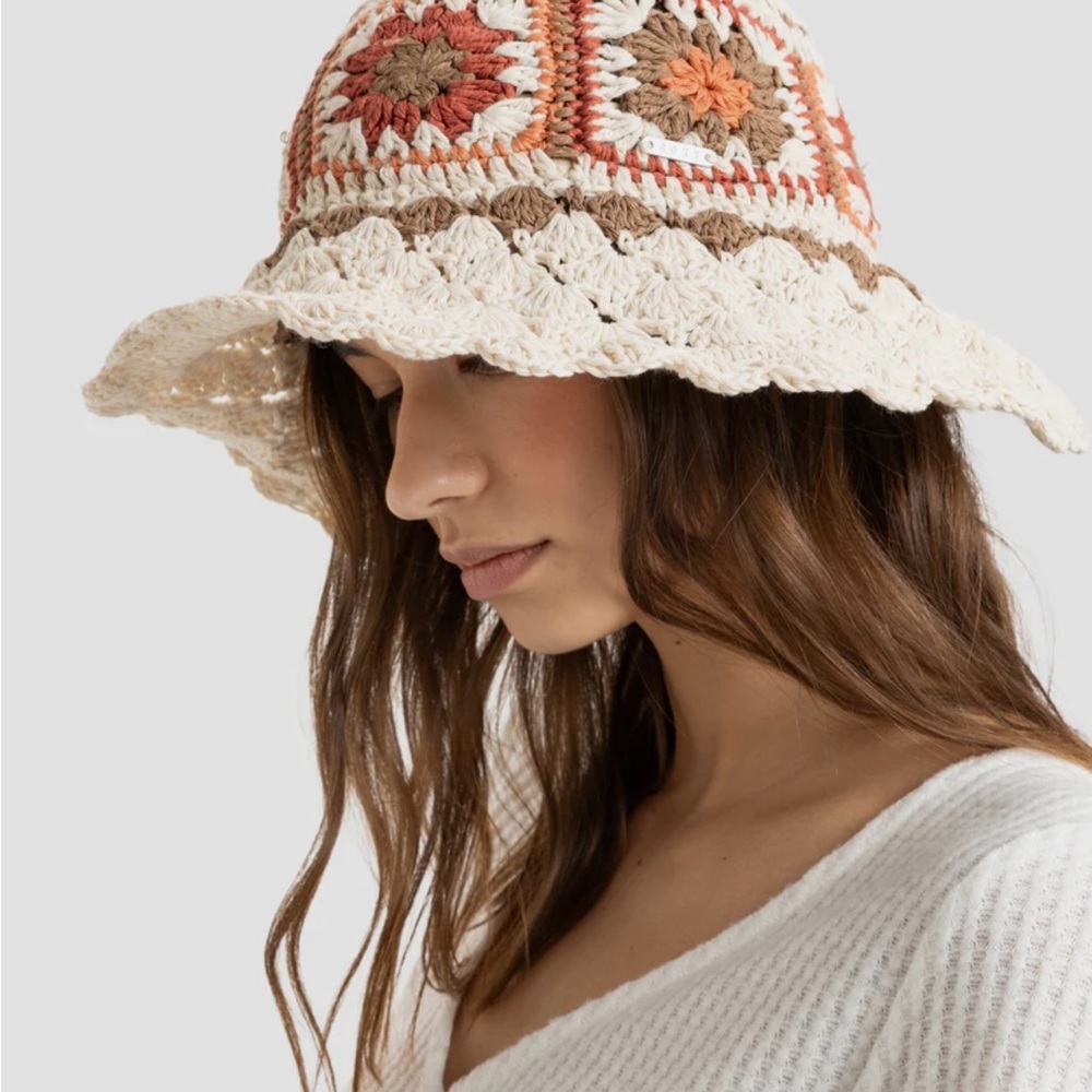 Roxy Crochet Sun Hat - Cream, Brown, and Orange